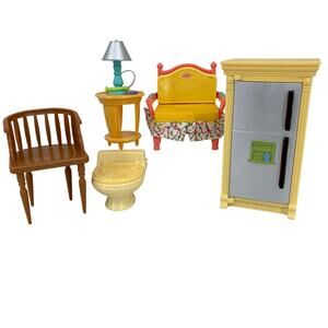 Fisher Price Loving Family Furniture Lot Refrigerator Toilet Chairs Lamp Table